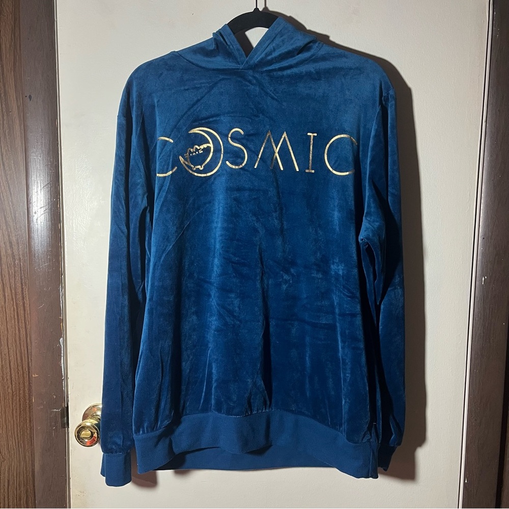 Pusheen Hoodie Size Large Velour Cosmic Cat Kitty Pullover Moon Teal Sweatshirt